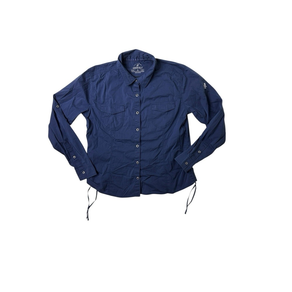 Gramicci Women's Long Sleeve Shirt Button Down Pockets Navy Vented Hiking XL